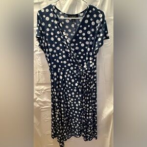 Perceptions New York Women’s XL Short Sleeve Navy & White Polka Dot Midi Dress